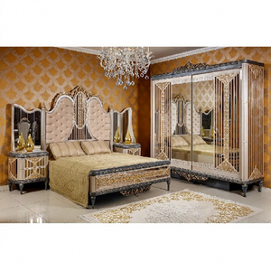 Juego de dormitorio de lujo tallado a mano en Rumania, juego de dormitorio de madera con espejo, armario y base de cama para interiores, para el hogar en EE. UU. - Product Image 1