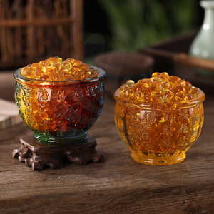 Glass <b>Treasure</b> Bowl Yellow Crystal Round Money <b>Box</b> Creative Ornament Portable Home Decor Gift Set - Product Image 2