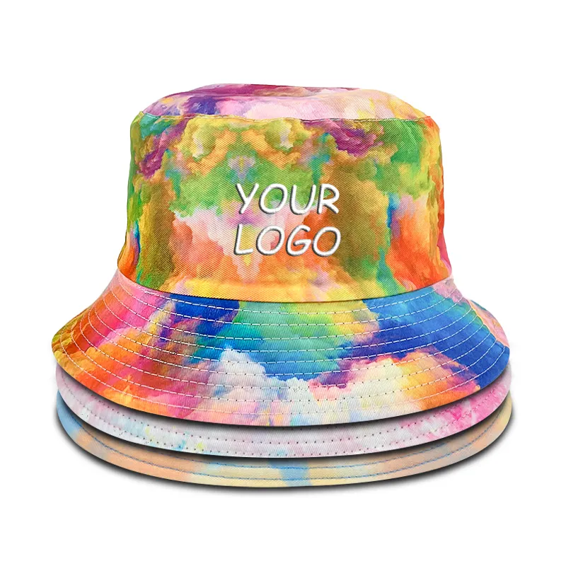 Wholesale Fashion Tie Dye Bucket Hat Outdoor Fisherman Hat Double-sided Wearing Designed Adult Reversible Bucket Hat Cap