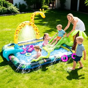 สไลเดอร์น้ำสำหรับเด็ก ลายสัตว์ป่า ยี่ห้อ MAKE WAVES ขนาด 102.5x75 นิ้ว วัสดุ PVC สำหรับเล่นน้ำกลางแจ้งในสวนหลังบ้าน เหมาะสำหรับฤดูร้อน - Product Image 4
