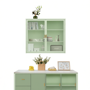 Vetrina Moderna Verde Menta a Due Ante con Vetro, Mobile Contenitore a Tre Ripiani per Ingresso, Soggiorno, Bagno, Sala da Pranzo - Product Image 1