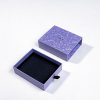 Boîte à bijoux en papier tactile violet Starlight, personnalisée, 10x10x4cm, avec tiroir coulissant pour bague, collier, boucles d'oreilles, cadeau