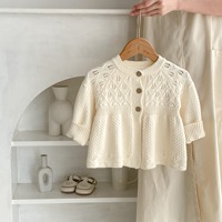 Sweater Rajut Bunga 100% Katun Musim Gugur Terlaris untuk Bayi Balita, Cardigan Rajut Berlubang Model A-line, Pakaian Luar Serbaguna untuk Anak Perempuan
