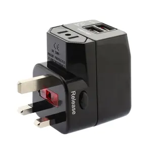 Conversor elétrico multiplug para viagem, carregador de energia elétrico inteligente universal com USB duplo, adaptador para viagem, com plugue de energia CA, EUA, UE, Reino Unido, AU