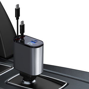 Cargador Rápido Retráctil para Auto USB C <span class=keywords><strong>de</strong></span> 120W, Adaptador 4 en 1 con Pantalla LED <span class=keywords><strong>Digital</strong></span>, 2 Puertos C PD, <span class=keywords><strong>Estación</strong></span> <span class=keywords><strong>de</strong></span> Carga Eléctrica para Auto - Product Image 3