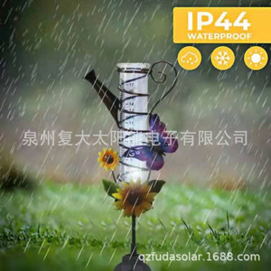 Pluviomètre solaire de jardin avec design papillon et tournesol, lumière LED, décoration extérieure, autoportant, résistant à l'eau - Product Image 3
