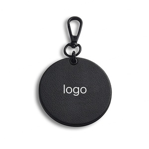 <b>Mini</b> Round <b>Black</b> Silkscreen Printing PU Leather Keychain Pendant Makeup Custom Mirror with Logo - Product Image 1