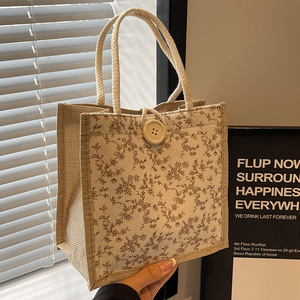 Sherwin Spring French-style Floral Canvas Tote <b>Bag</b> Hemp Lining <b>Small</b> Size Instagram-inspired Girly Design Fresh <b>Sweet</b> Work - Product Image 5