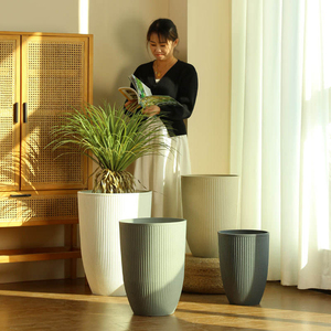 Maceta de Resina Gruesa de Alta Calidad con Textura Vertical Nórdica para Sala de Estar o Dormitorio, Diseño de Árbol de Limón - Product Image 4