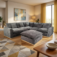 Canapé modulaire en tissu moderne 6 pièces avec base en bois, garnissage en plumes de duvet, design capitonné pour salon