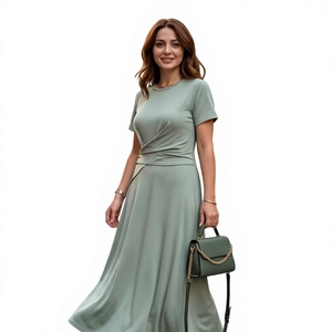 Vestido Elegante para Mujer, Estampado Floral Abstracto, Largo hasta la Rodilla, Cintura Alta, Cómodo para Uso Diario, Silueta Relajada, Ideal para Vacaciones - Product Image 1