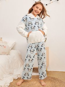 <span class=keywords><strong>Pigiama</strong></span> per mamma e Me con cappuccio con spalle scoperte con stampa <span class=keywords><strong>Panda</strong></span> in flanella termica invernale - Product Image 2