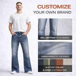 Fabricant de jeans slim fit évasés sur mesure - Pantalons en denim délavé style années 70 minimaliste OEM - Product Image 1