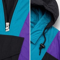 Chaqueta Anorak para Hombre, Estilo Retro de los 90, Bloques de Color, Media Cremallera, Exterior de Nailon, Ligera, Transpirable, Bolsillo Frontal, Ropa Urbana, Personalizable OEM