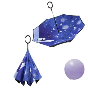 Parapluie inversé à long manche en fibre de carbone semi-automatique double usage pour les jours ensoleillés et pluvieux, utilisation en voiture, cadeaux d'affaires, design vintage - Product Image 5