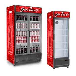 Venta al por mayor comercial refrigerador de bebidas 2 puerta congelador vertical refrigerador