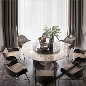 Table à manger ronde moderne en pierre frittée avec plateau en marbre noir Lazy Susan, base en métal, 6-8 places, mobilier de restaurant de luxe - Product Image 4