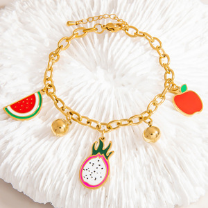 Bracelet en acier inoxydable avec breloque fruit, chaîne claviculaire couleur or 18 carats avec pendentif perle et pitaya, idéal pour un cadeau - Product Image 4