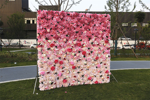 QSLH Ti448 White Gradient Pink Flower Wall fondale muro di <span class=keywords><strong>fiori</strong></span> decorativi artificiali di seta per lo sfondo del banchetto dell'evento del partito - Product Image 2
