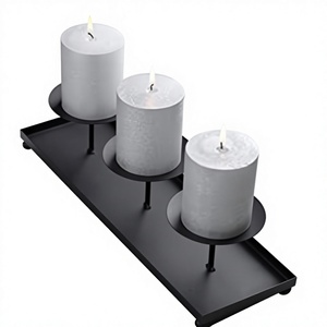 Ensemble de 3 chandeliers modernes en fer noir, grands supports décoratifs pour bougies pilier, pour la décoration intérieure, design durable - Product Image 3