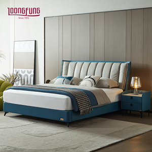 LOONGFUNG Soft Modern Genuine Leather <strong>Bed</strong> <strong>Frame</strong> with Eco-Coated <strong>Pine</strong> Wood Slats Cozy Home Durable Bedroom Furniture - Product Image 2