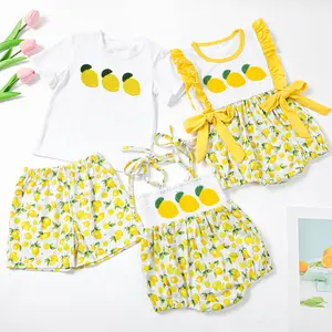 Nouveauté smocké vêtements pour enfants slip nouveau-né bébé bulle citron français noeud boutique fille barboteuses