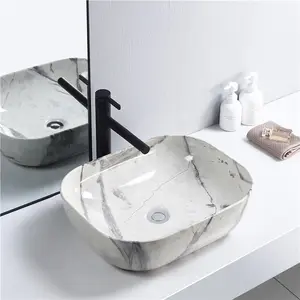 High-quality Sanitary Ware Rectangular Porcelain Wash Basin Countertop Marble Lavabo Bathroom Modern Sink