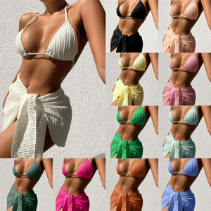 Bikini metálico personalizado para mujer con logotipo de metal Bikini de 3 piezas con hilo brillante metálico líquido para mujer - Product Image 1