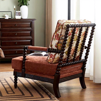 Fauteuil individuel en bois massif de style américain, luxe léger, avec tissu vintage, chaise longue de salon, personnalisable
