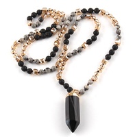 Colliers Pendentifs Bohèmes Personnalisés avec Pierre/ Cristal de 6 mm, Colonne Hexagonale Nouée Longue en Pierre Précieuse