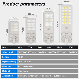 Đèn đường năng lượng mặt trời <span class=keywords><strong>LED</strong></span> tích hợp tất cả trong một, hỗ trợ thanh toán L/C, chất liệu nhôm, công suất <span class=keywords><strong>40w</strong></span> 50w 60w 80w 120w 150w 200w, sử dụng ngoài trời - Product Image 2