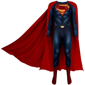 Traje de Cosplay de Superman, el Hombre de Acero, con Capa, Disfraz para Hombre Adulto, Conjunto de Traje Zentai, Emblema de Hebilla Dorada Texturizada en el Pecho - Product Image 1