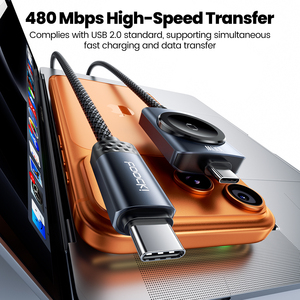 Cable Magnético Trenzado 2 en 1 Tipo C Toocki de 100W para Reloj, <span class=keywords><strong>Carga</strong></span> Rápida y Sincronización de Datos para iPhone 17/16/15 y para iWatch 1-9 <span class=keywords><strong>SE</strong></span> - Product Image 5