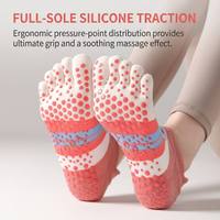 Chaussettes de yoga et de pilates pour femmes, en coton écologique de qualité supérieure, durables, quatre saisons, à cinq doigts, antidérapantes, respirantes, pour la salle de sport et l'entraînement