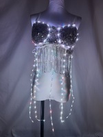 Haut court LED à franges et sequins, style halter, pour performance scénique adulte, haut court à sequins argentés, style cami, pour femme