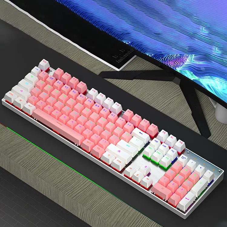Teclado Gamer Double couleurs, moulage par Injection, ordinateur rose, Klavye filaire rvb rétro-éclairé, clavier de jeu entièrement mécanique