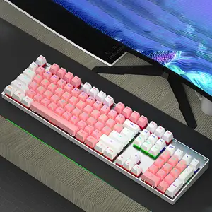 Computador rosa de jogo teclado, molde de injeção de cores duplas rgb retroiluminado totalmente mecânico para jogos