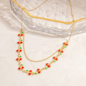 INS High-End 18K Real Gold <b>Titanium</b> Collarbone <b>Chain</b> Stainless Steel Cherry Pendant Necklace Fashionable Link <b>Chain</b> for Parties - Product Image 4