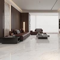 Carrelage en porcelaine grand format effet marbre blanc brillant 1200x1200, antidérapant, pleine masse, pour sol de salon, finition trois faces
