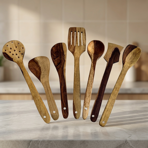 Ensemble de couverts en bambou de style vintage, légers, lavables au lave-vaisselle, durables, réutilisables, polis à la main, parfaits pour les fêtes - Product Image 1