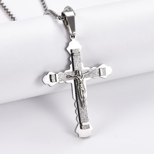 Collier avec pendentif croix de Jésus en argent, grand pendentif de prière avec chaîne, bijoux pour homme - Product Image 5