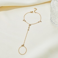 Chaîne de main délicate en zircon cubique avec anneau, ensemble de bijoux minimaliste en acier inoxydable plaqué or, bracelet et bague