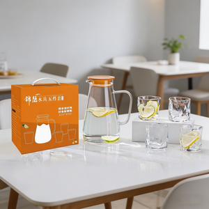 Juego de 5 piezas de jarra de agua de vidrio al por mayor directo de fábrica, jarra de agua de vidrio sodocálcico con 4 vasos, cristalería para beber al por mayor - Product Image 2