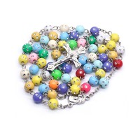 Collier Chapelet Chrétien Perles en Plastique Scintillantes Chaîne à Maillons Croix Classique Vente en Gros