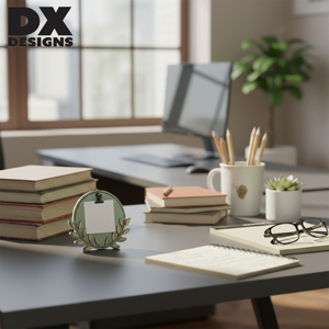 Porte-mémos rond moderne et simple en bois DX Designs pour bureau, pince à notes personnalisée avec <span class=keywords><strong>support</strong></span>, décoration de bureau à domicile - Product Image 6