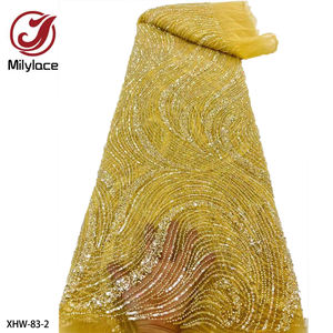 قماش دانتيل تول فرنسي مطرز بالترتر الثقيل مطرز فاخر عالي الجودة باللون البرتقالي المُحترق - Product Image 2