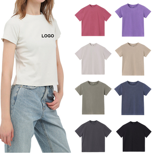 Alta qualità 240gsm cotone acido lavare Vintage T-Shirt <span class=keywords><strong>Slim</strong></span> <span class=keywords><strong>Fit</strong></span> ragazze O collo Cropped T-Shirt per le donne - Product Image 1