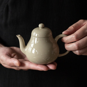 Handmade Wood Ash Glaze Teapot Small Ceramic Round With Lid For Kung Fu <b>Tea</b> <b>Set</b> - Product Image 1