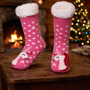 <span class=keywords><strong>Chaussons</strong></span> d'hiver personnalisés avec logo animal licorne, doublure sherpa, épais, antidérapants, en acrylique et élasthanne, vente en gros - Product Image 2