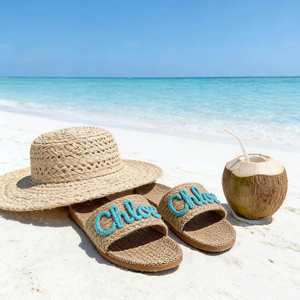 Pantuflas para Damas de Honor, Sandalias de Lino Tejidas con Nombre Personalizado, Sandalias para Boda en la Playa, Pantuflas de Verano para el Hogar - Product Image 2